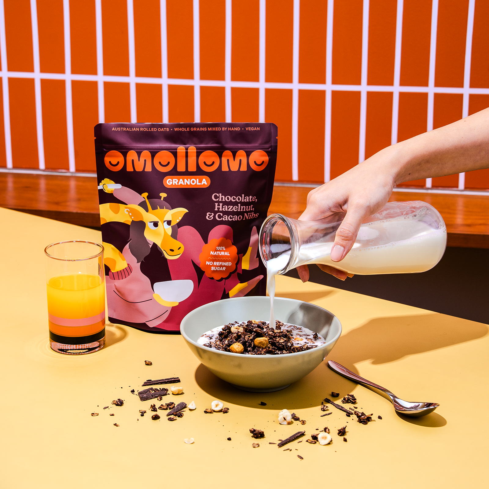 Omollomo Chocolate Hazelnut and Cacao Nibs Granola served in a bowl